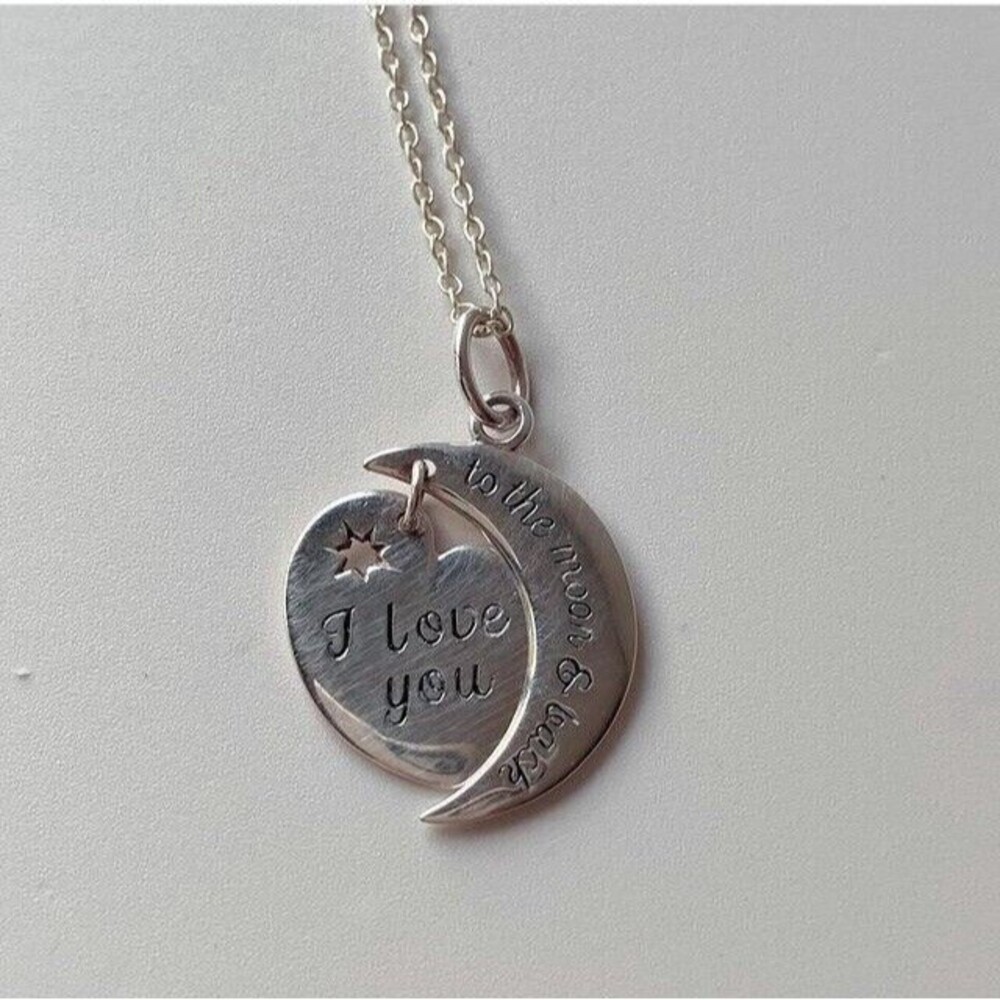 Sterling Silver 925 Love You To The Moon Back Pendant Necklace 18in Chain 2.88g
